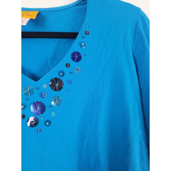 Ruby Rd Long Sleeve Top M Womens Blue V Neck Pullover Accents Cotton Blend - Picture 5 of 10